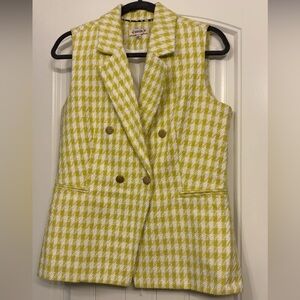 Sleeveless Double-Breasted Houndstooth Vest - Yellow & White